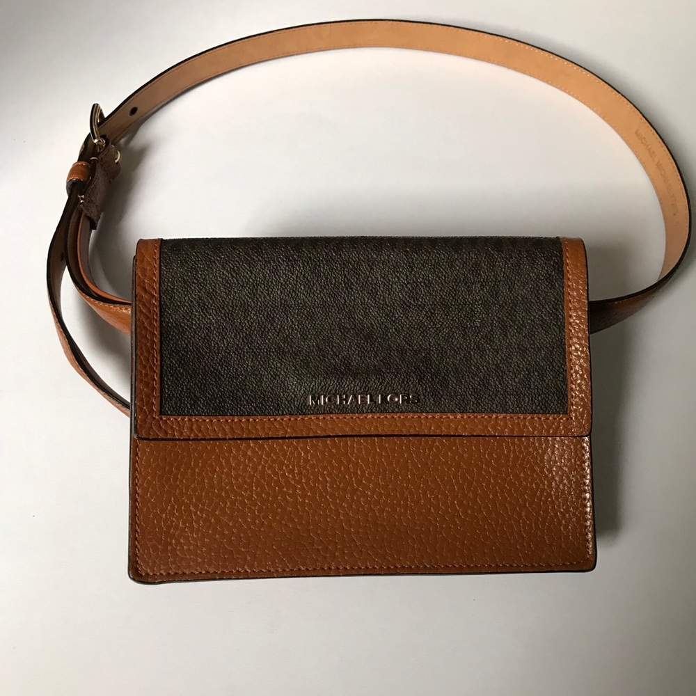 MICHAEL KORS Brown Pebbled Leather Belt Bag